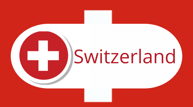 Stylized representation of the Swiss flag with the text Switzerland referring to the country profile and national legislation including PCN and UFI requirements